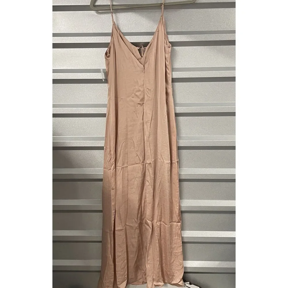 URBAN OUTFITTERS Womens Dress Midi M Spaghetti Strap‎ Rose Tyrie Deep V Neck